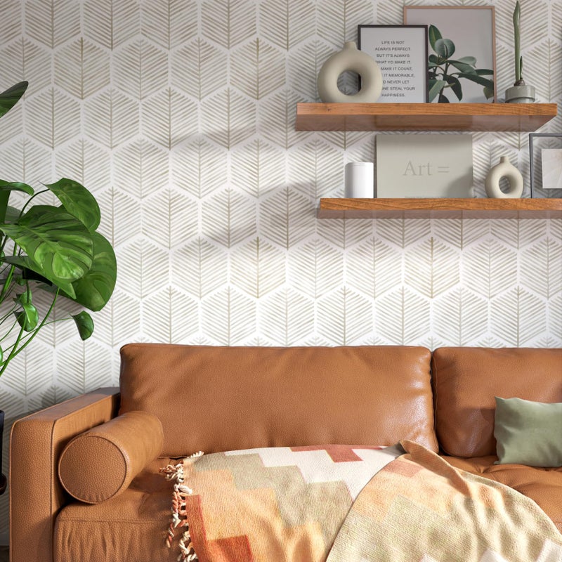 MelunMer Modern Peel and Stick Wallpaper Boho Contact Paper for Cabinets/Drawers 393In L 17.3In W Self Adhesive Removable Wallpaper for Bedroom/Bathroom Waterproof Geometric Contact Paper Beige/White - Image 5