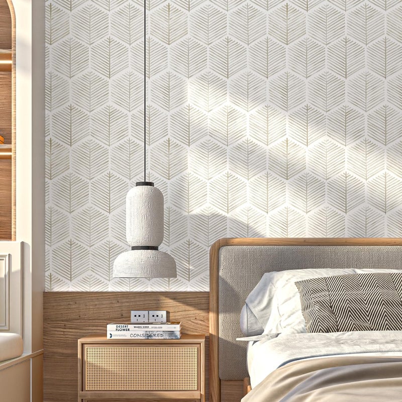 MelunMer Modern Peel and Stick Wallpaper Boho Contact Paper for Cabinets/Drawers 393In L 17.3In W Self Adhesive Removable Wallpaper for Bedroom/Bathroom Waterproof Geometric Contact Paper Beige/White - Image 2