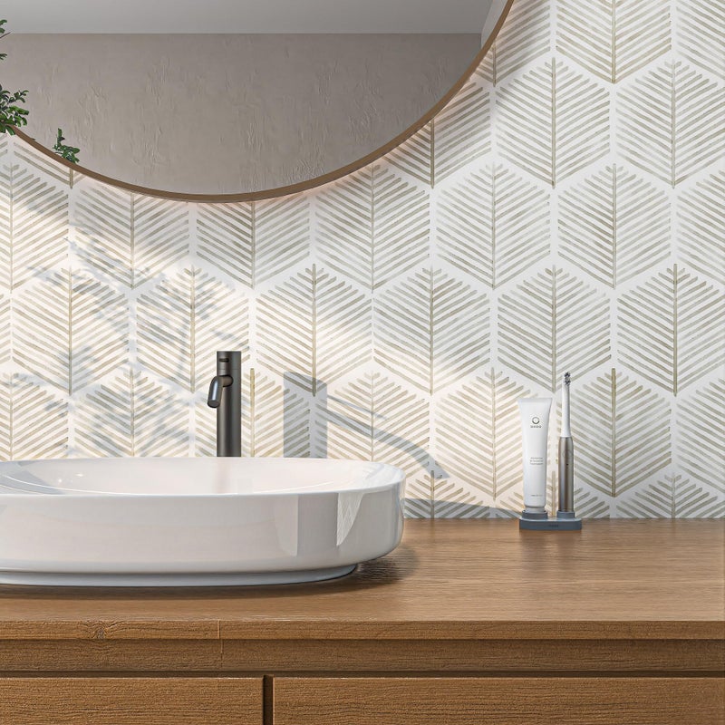 MelunMer Modern Peel and Stick Wallpaper Boho Contact Paper for Cabinets/Drawers 393In L 17.3In W Self Adhesive Removable Wallpaper for Bedroom/Bathroom Waterproof Geometric Contact Paper Beige/White - Image 4