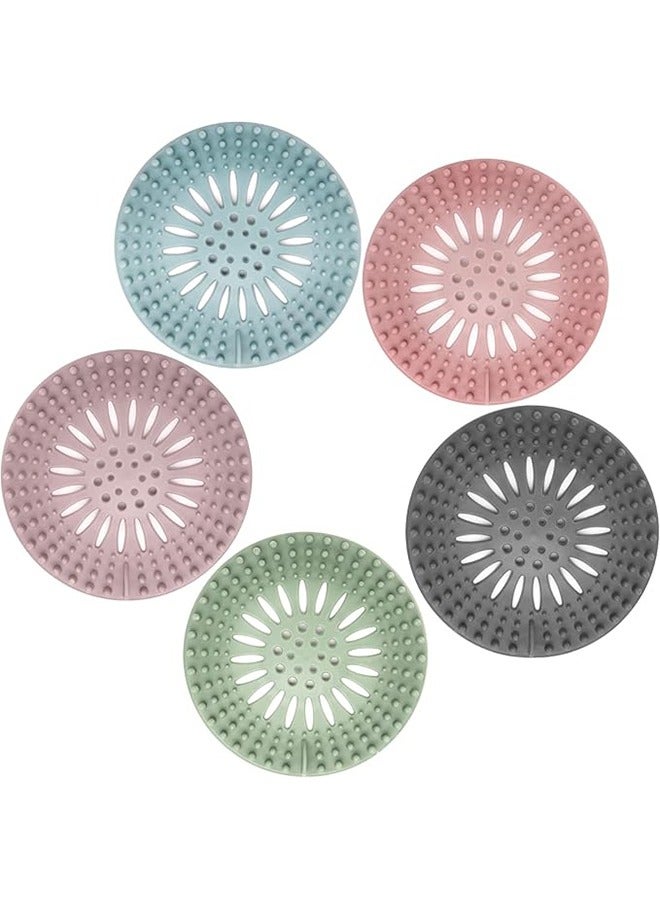 غطاء تصريف دش من مصفاة تصريف، مصنوع من مادة TPR المرنة، ألوان متعددة، مناسب لحوض الاستحمام والدش والمغسلة في الحمام، لون زاهي، عبوة من 5 قطع - Image 1