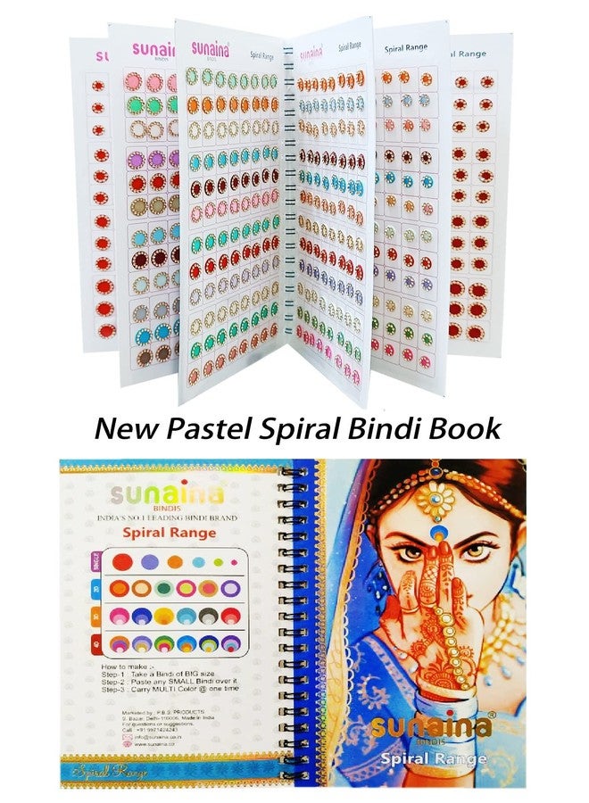 Sunaina (Original) Spiral Pastel Multicolor Round Bindi Sticker||Mate Forehead Golden Crystal Stone Border Elegant Bindi Book For Women & Girls Pack Of 1 - Image 2