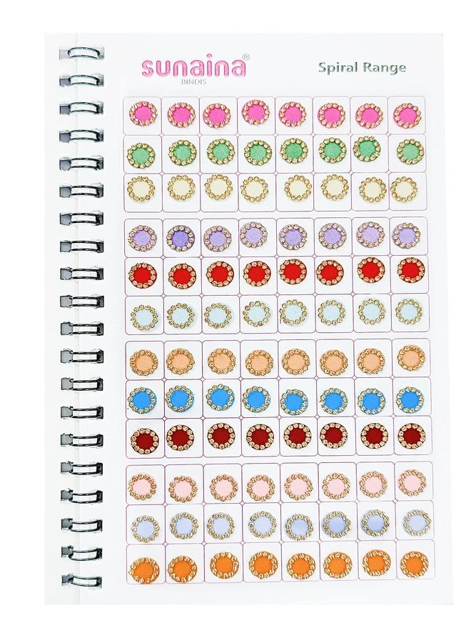 Sunaina (Original) Spiral Pastel Multicolor Round Bindi Sticker||Mate Forehead Golden Crystal Stone Border Elegant Bindi Book For Women & Girls Pack Of 1 - Image 3