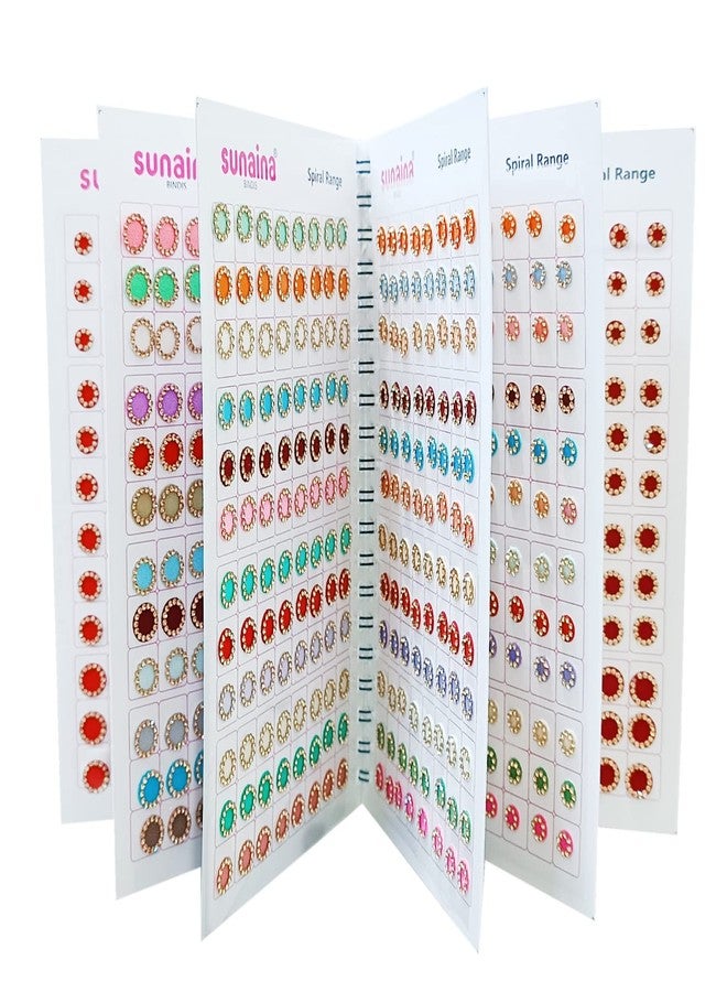 Sunaina (Original) Spiral Pastel Multicolor Round Bindi Sticker||Mate Forehead Golden Crystal Stone Border Elegant Bindi Book For Women & Girls Pack Of 1 - Image 1