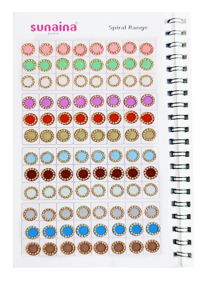 Sunaina (Original) Spiral Pastel Multicolor Round Bindi Sticker||Mate Forehead Golden Crystal Stone Border Elegant Bindi Book For Women & Girls Pack Of 1 - Image 5
