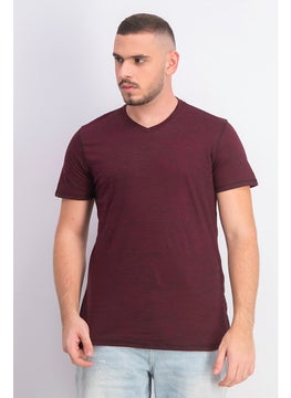 Men Heather Short Sleeve V-neck T-shirt, Maroon