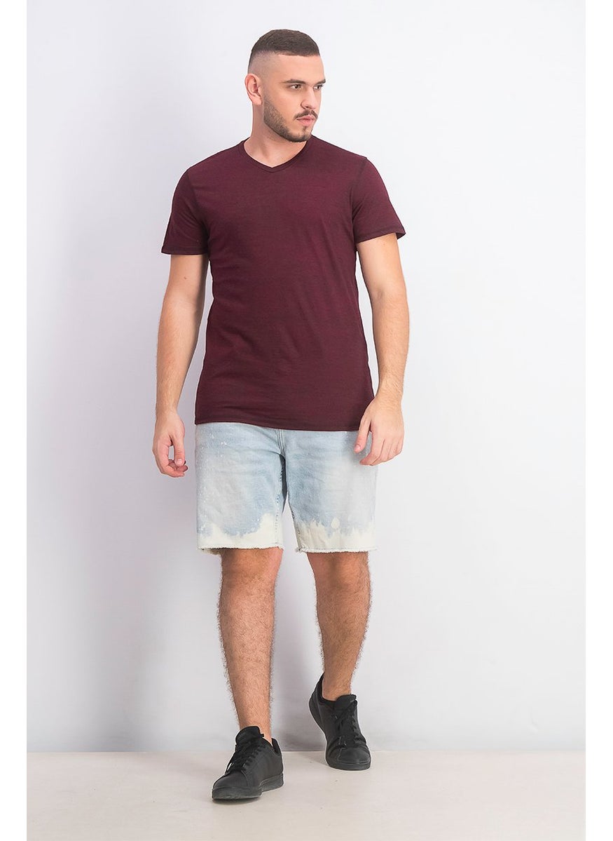 Company Eighty One - Men Heather Short Sleeve V-neck T-shirt, Maroon - Image 1