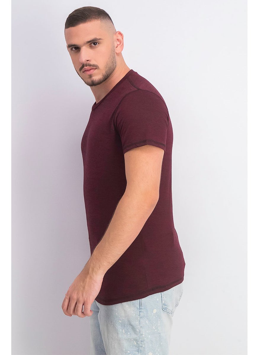 Company Eighty One - Men Heather Short Sleeve V-neck T-shirt, Maroon - Image 1