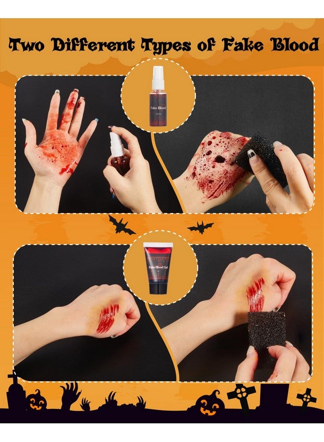 Lictin Halloween Special Effects Sfx Makeup Kit - White Black Red Face Body Paint With Fake Blood Spray & Gel, Zombie Vampire Skeleton Halloween Costume Clown Makeup  - Image 3