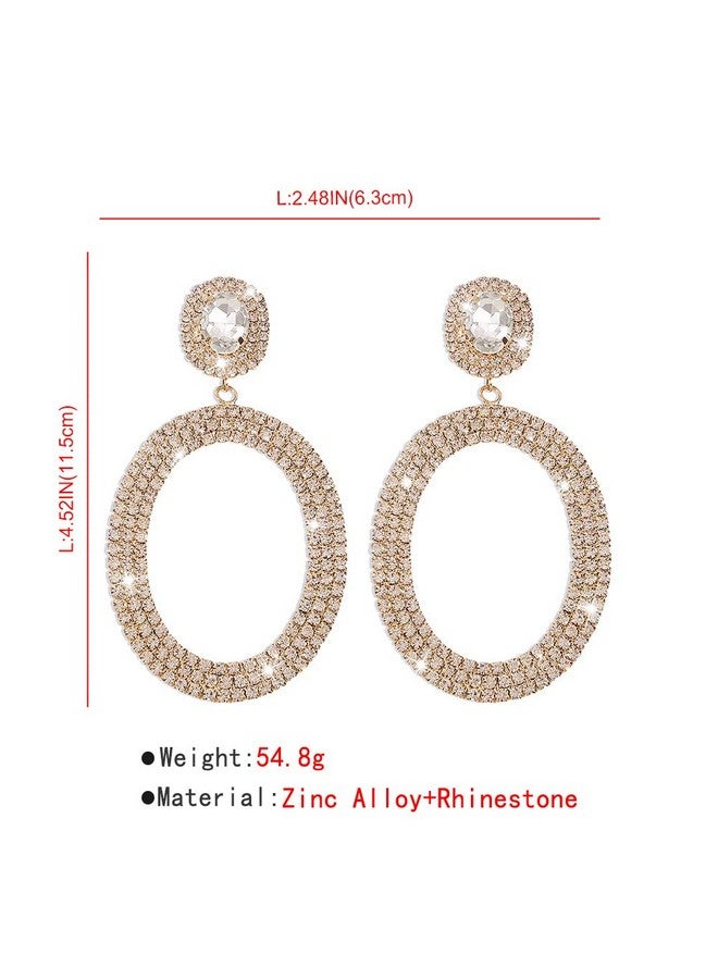 Chargances Dainty Round Rhinestone Earrings Shiny Big Crystal Circle Drop Dangle Earrings Fashion Stud Earrings For Women Gift Party (Gold) - Image 4