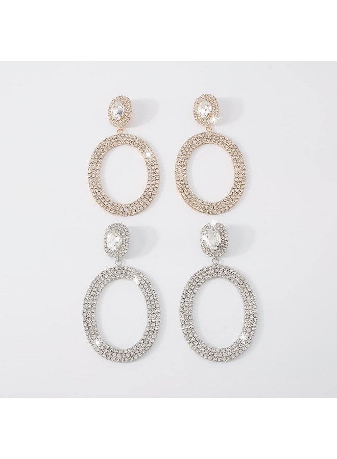Chargances Dainty Round Rhinestone Earrings Shiny Big Crystal Circle Drop Dangle Earrings Fashion Stud Earrings For Women Gift Party (Gold) - Image 5