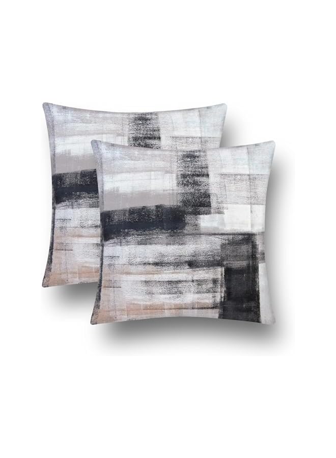 The Bros Black White Velvet Abstract Pillow Covers Set of 2, Modern Accent Gray Throw Pillow Cover, Soft Elegant Decorative Couch Cushion Cover, for Bed Living Room Outdoor Sofa Pillowcases 18x18 Inch - Image 2