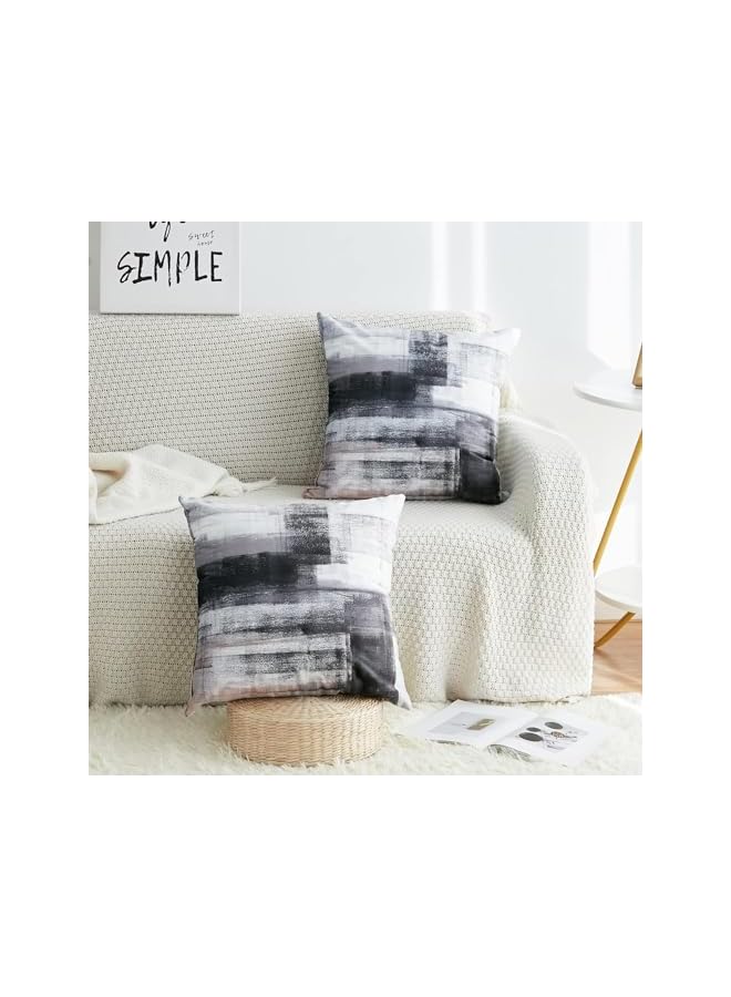 The Bros Black White Velvet Abstract Pillow Covers Set of 2, Modern Accent Gray Throw Pillow Cover, Soft Elegant Decorative Couch Cushion Cover, for Bed Living Room Outdoor Sofa Pillowcases 18x18 Inch - Image 3