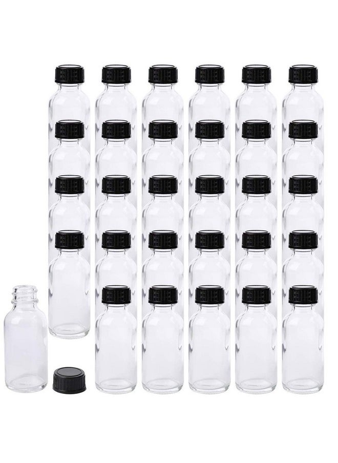 Bekith 30 Pack Boston Round Glass Bottle With Black Cap 1 Oz Capacity Clear  - Image 1