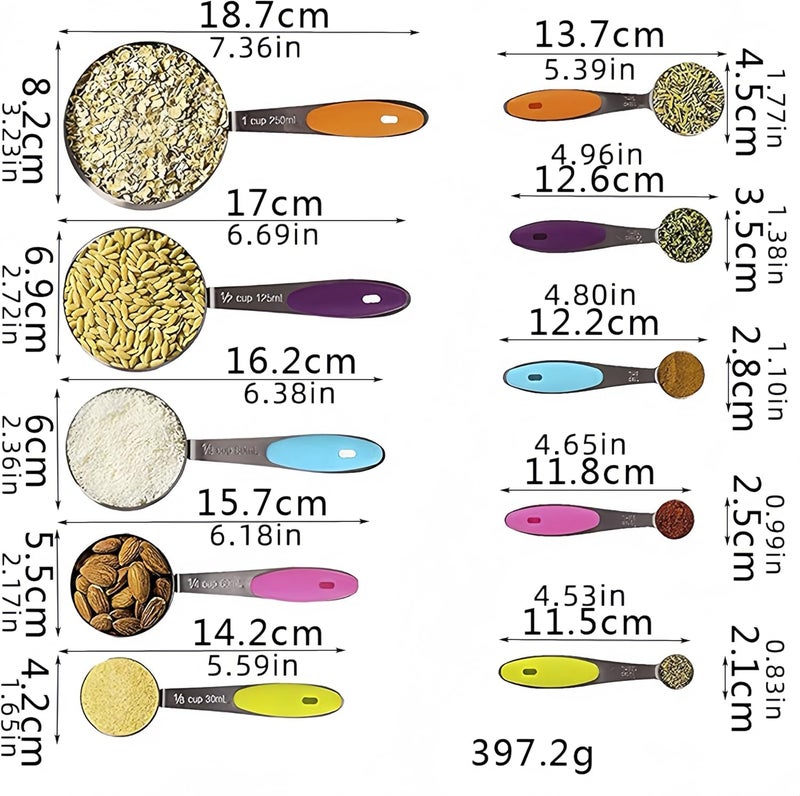RUNZI 10 Pcs Measuring Cups and Spoons Set,Stackable Metal Measure Cup for Measuring Dry and Liquid Ingredients，Used Kitchen Dry Food, Cooking Baking Measurements - Image 2