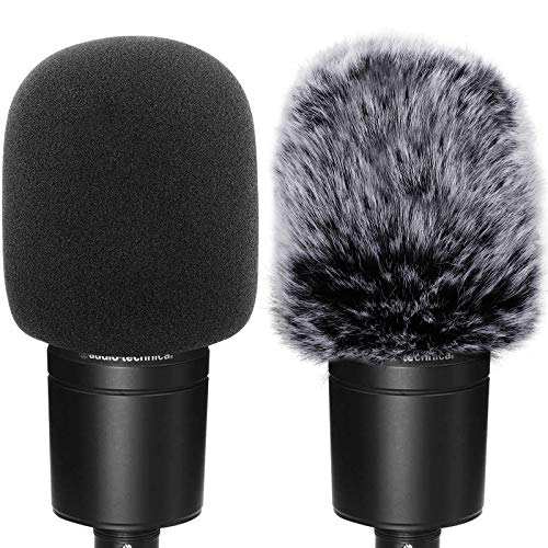 ChromLives Windscreen Pop Filter Compatible with AT2020,Mic Foam Cover+Furry Windscreen Muff Wind Compatible with Audio Technica at2020 at2035 at2500 at2050 at4040,Chromlives Furry & Foam Microphone Cover 2Pack - Image 1