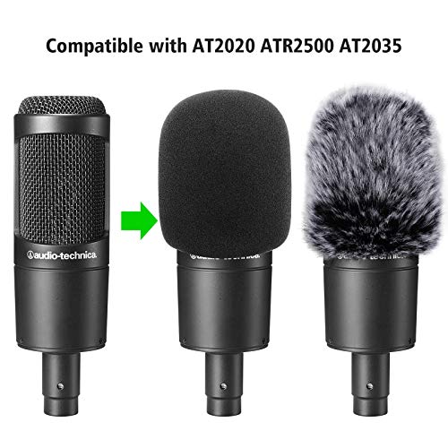 ChromLives Windscreen Pop Filter Compatible with AT2020,Mic Foam Cover+Furry Windscreen Muff Wind Compatible with Audio Technica at2020 at2035 at2500 at2050 at4040,Chromlives Furry & Foam Microphone Cover 2Pack - Image 2