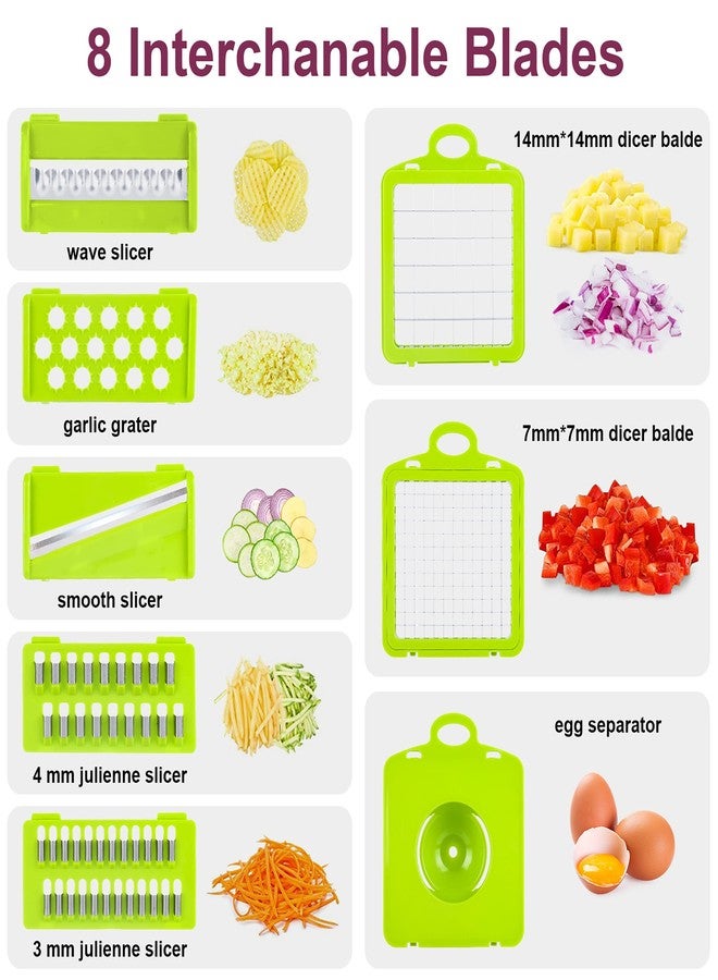 RAIQEE Vegetable Chopper Mandoline Slicer,Veggie Chopper, Multifunctional 10 in 1 Food Choppers, Kitchen Vegetable Slicer Dicer Cutter,Onion Mincer,Cheese,Colander Basket,Kitchen Gadgets (Gray/Green) - Image 2
