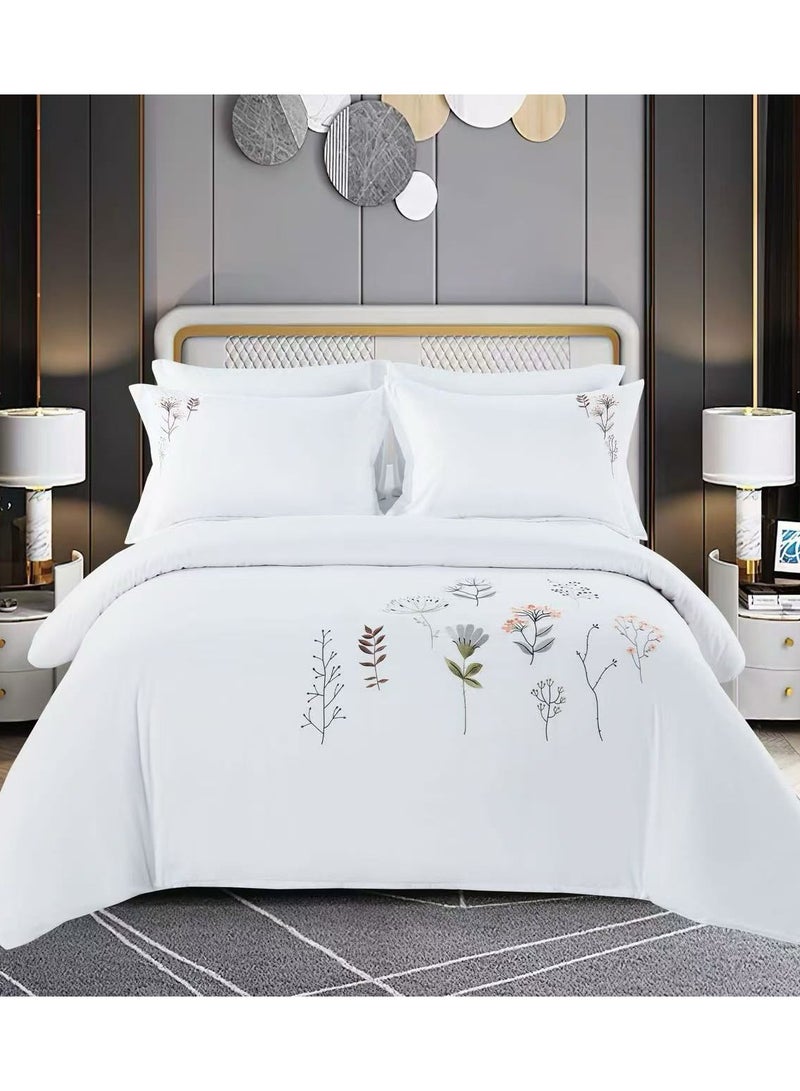 DUOMA HOME    king size duvet cover  set （220×240） with minimalist embroidery, 6-pieces cotton sheet set with1 fitted sheet and  4 pillow cases, new model