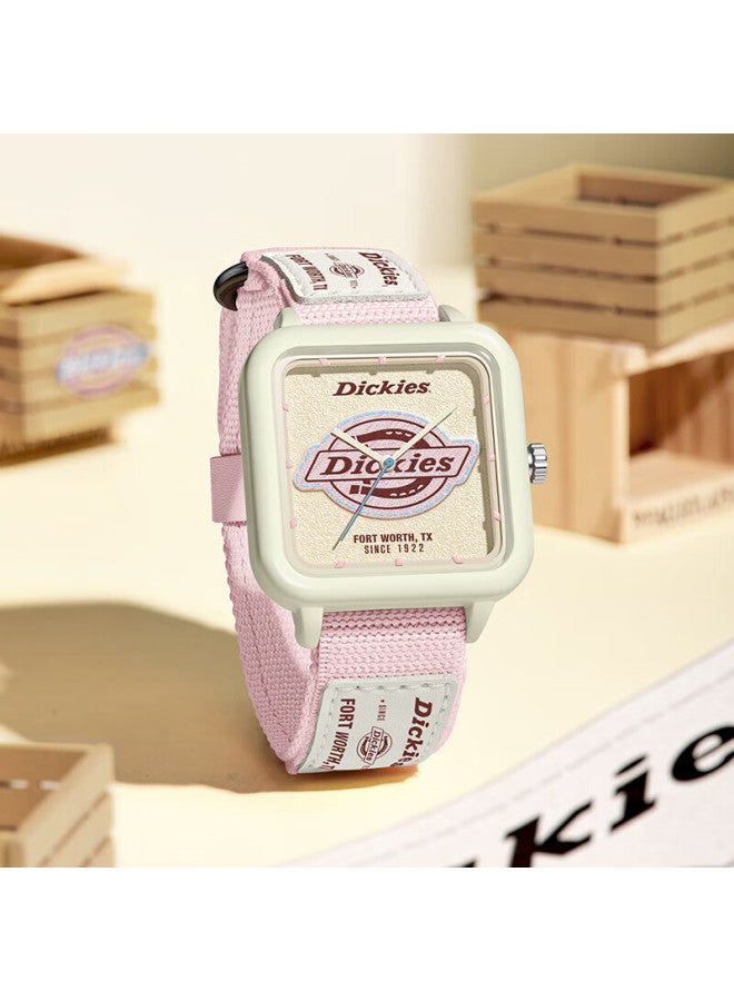 Dickies Women'S Watch, Cute Retro Color Scheme, Student Watch, Nylon Strap, Waterproof, Quiet Quartz Watch Cl-607 [Pink] - Image 1