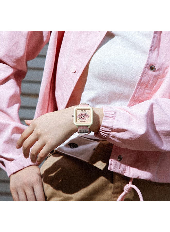 Dickies Women'S Watch, Cute Retro Color Scheme, Student Watch, Nylon Strap, Waterproof, Quiet Quartz Watch Cl-607 [Pink] - Image 4