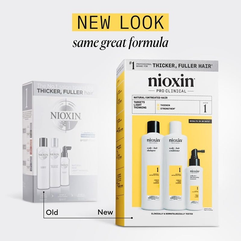 Nioxin Scalp + Hair Thickening System 1 | For Natural or Untreated Hair with Light Thinning | With Niacinamide and Biotin | Trial Size | 1 Month Supply - Image 1