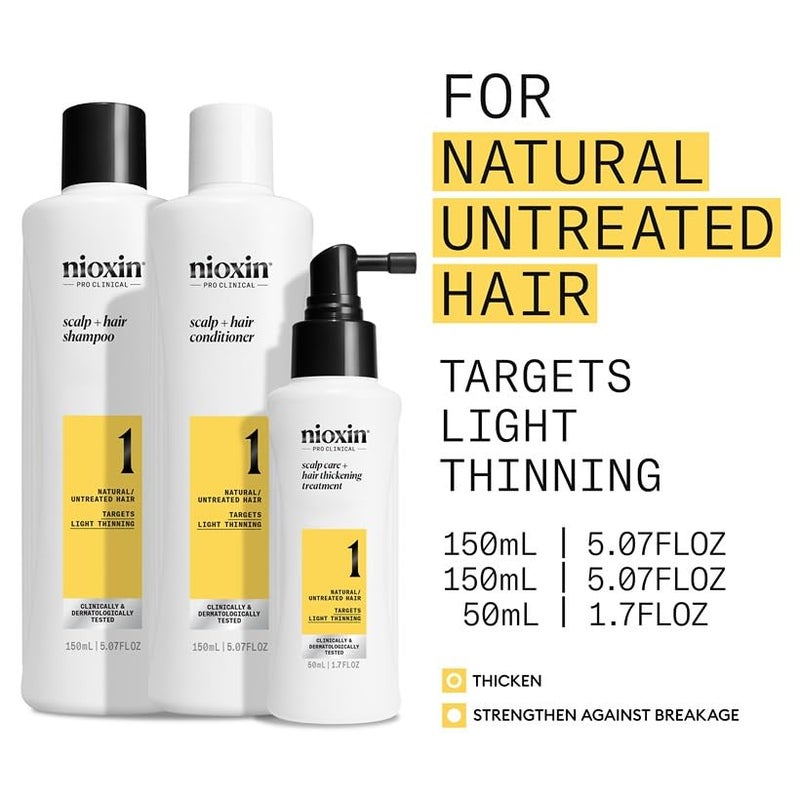 Nioxin Scalp + Hair Thickening System 1 | For Natural or Untreated Hair with Light Thinning | With Niacinamide and Biotin | Trial Size | 1 Month Supply - Image 2