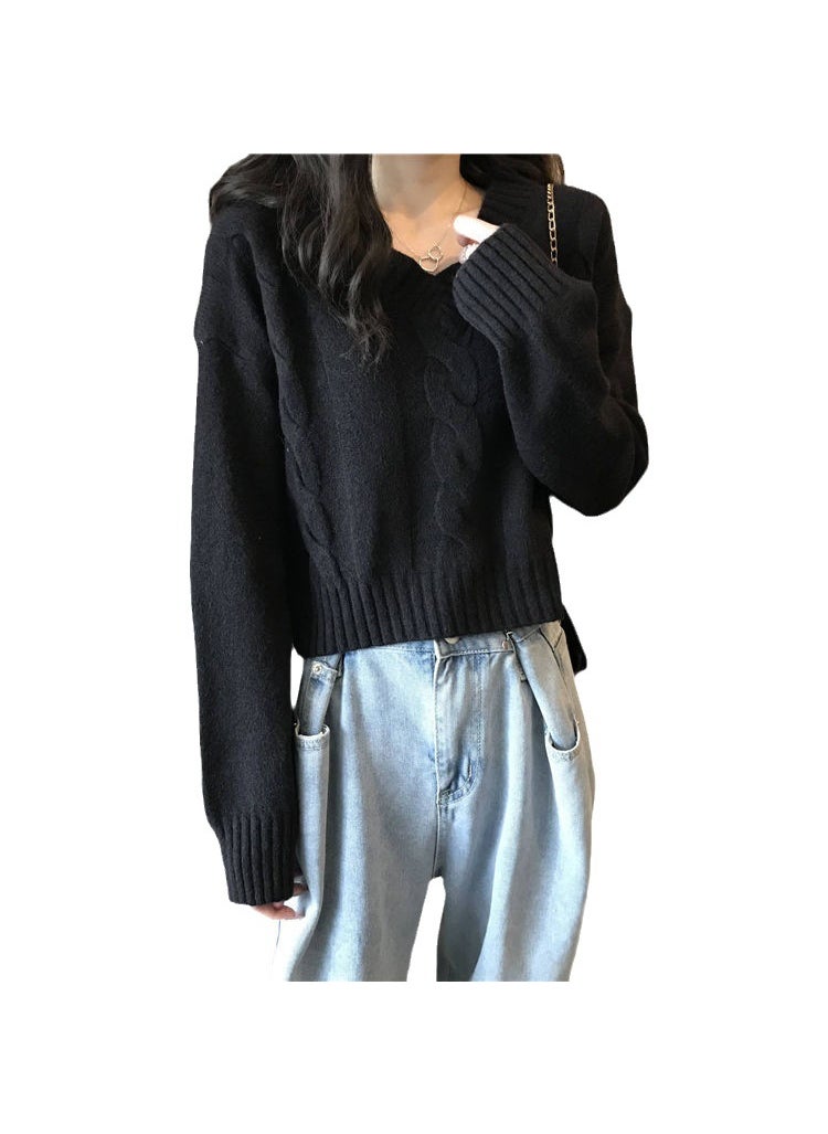 Generic - 2023 New Edition Classic Linen Versatile Korean Style Loose Lazy V-Neck Sweater Women Comfortable Casual Style Milk apricot - Image 1