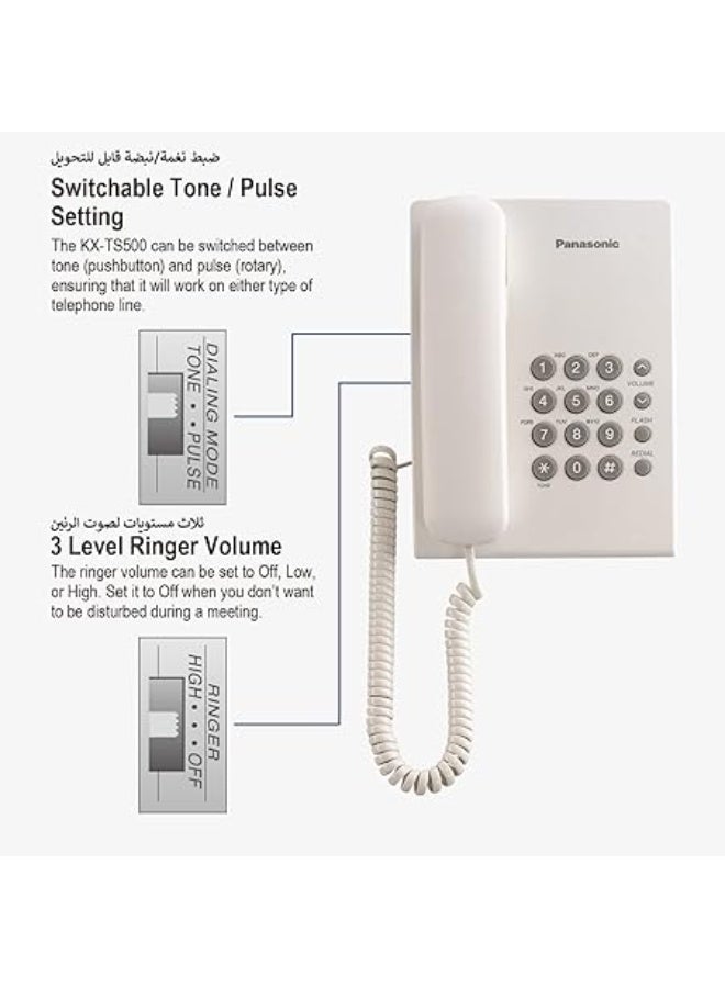 Panasonic Corded Telephone - White Kx-Ts500FX - Image 2