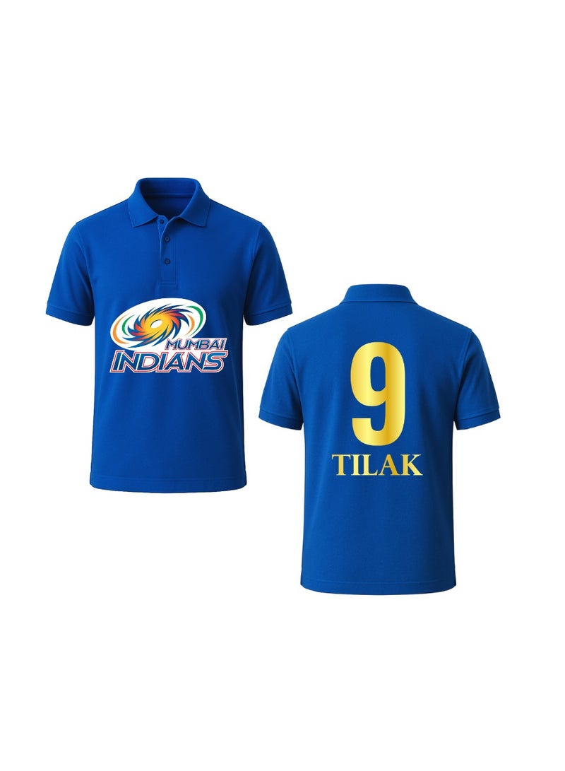 PRINTSHOP4ME Mumbai Indians Cricket Men's Dry-Fit Polo Neck T-Shirt|Tshirt With Cap|Soft&Breathable Sportswear For Cricket Lovers|Wear It For Games - Image 1