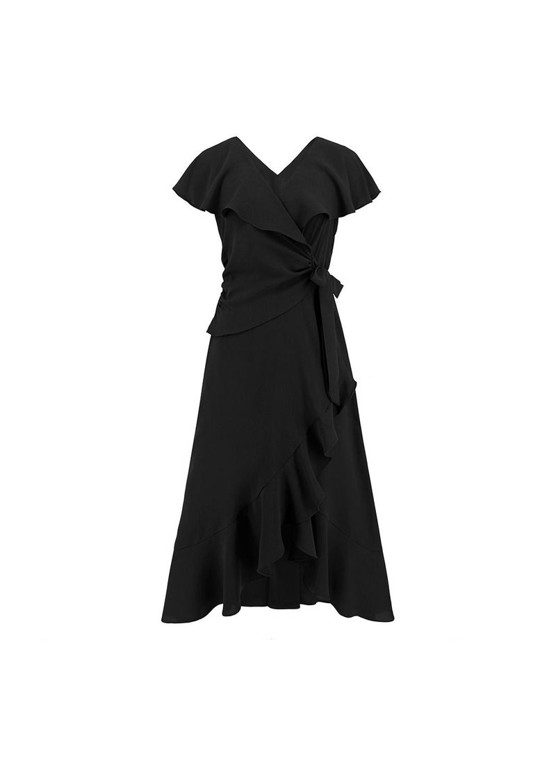 Loquat Flowering Lotus Leaf Large Swing V-neck Dress  - Image 1