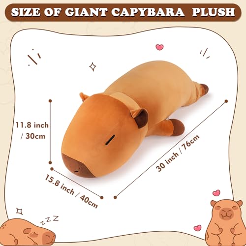 Auspicious beginning 30 Giant Capybara Plush Stuffed Animal Cute Capybara Plush Pillow Plushies Large Sleeping Hugging Stuffed Animal Cute Body Pillow Birthday Gifts for Kids Girls Boys - Image 5