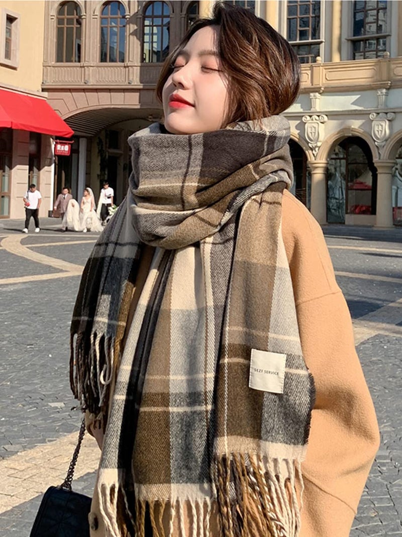 Mocasor Women's Plaid Blanket Scarf Fall Winter Soft Warm Large Lattice Shawl Wraps Big Tartan Scarves for Ladies (Brown Coffee) - Image 3