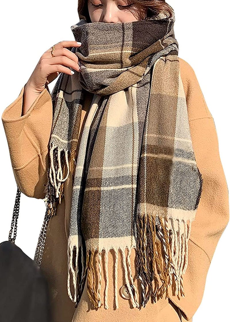 Mocasor Women's Plaid Blanket Scarf Fall Winter Soft Warm Large Lattice Shawl Wraps Big Tartan Scarves for Ladies (Brown Coffee) - Image 1