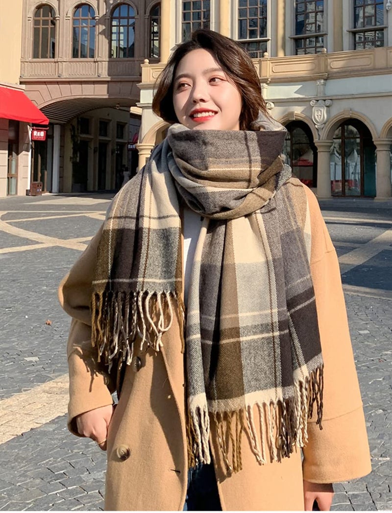 Mocasor Women's Plaid Blanket Scarf Fall Winter Soft Warm Large Lattice Shawl Wraps Big Tartan Scarves for Ladies (Brown Coffee) - Image 2
