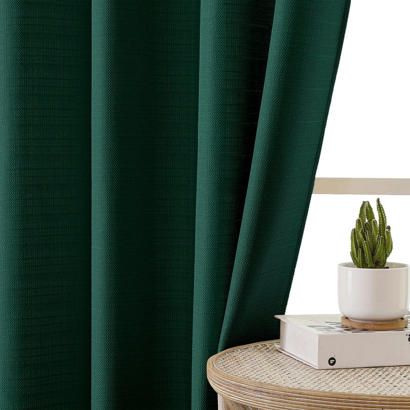 Chyhomenyc Christmas Hunter Green Kitchen Curtains 36 Inch Length  Faux Linen Textured Small Cafe Curtain Tiers  Light Filtering Short Window Curtains For Bathroom Basement  30X36 Inch  2Pcs - Image 4
