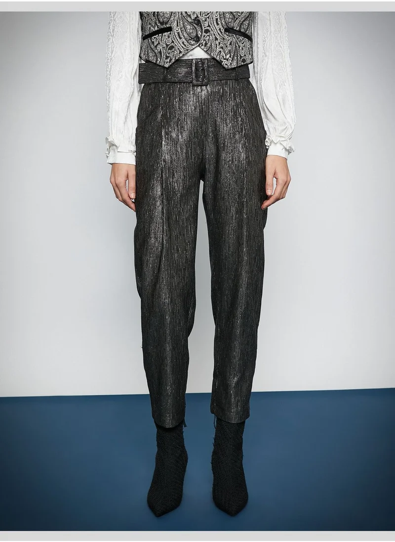 كوتون Jacquard Waisted Carrot Trousers