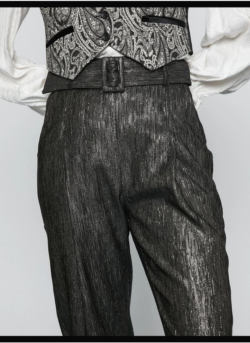كوتون Jacquard Waisted Carrot Trousers