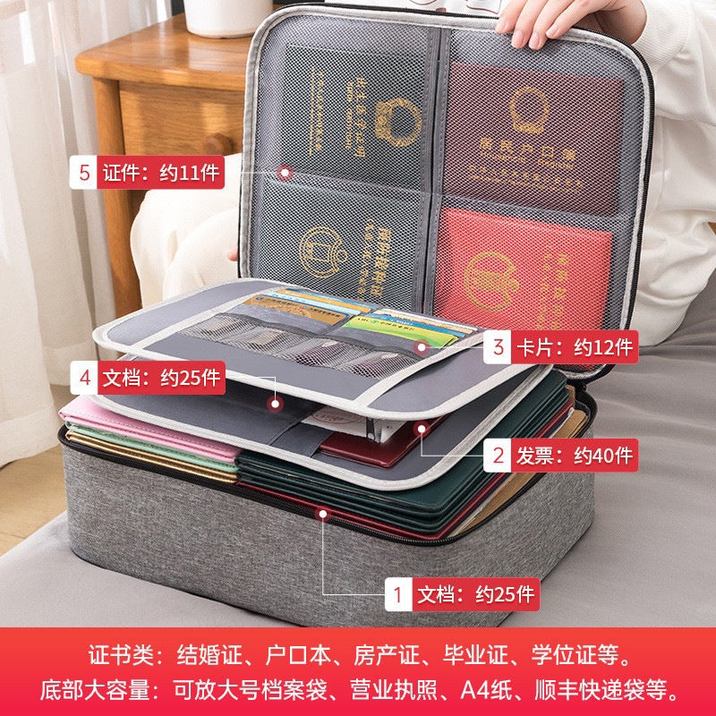 Home Certificate Storage Bag Large Capacity Home Certificate Passport Card Bag Waterproof Folder File Organize Storage Bag - Image 3