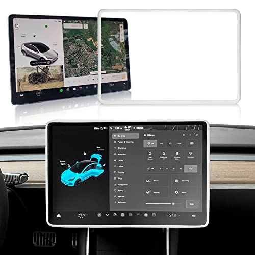 ONKENTET Screen Protector Frame Compatible with Tesla Model 3 Model Y 2024 2023 2022 2021 2020 2019 Screen Edge Protector Cover Center Console Decoration Interior Accessories (White) - Image 1