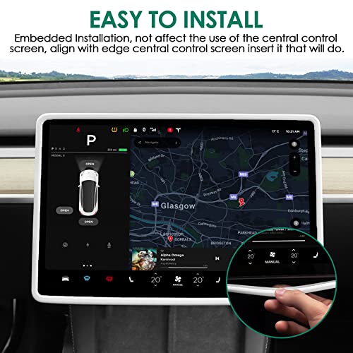 ONKENTET Screen Protector Frame Compatible with Tesla Model 3 Model Y 2024 2023 2022 2021 2020 2019 Screen Edge Protector Cover Center Console Decoration Interior Accessories (White) - Image 4