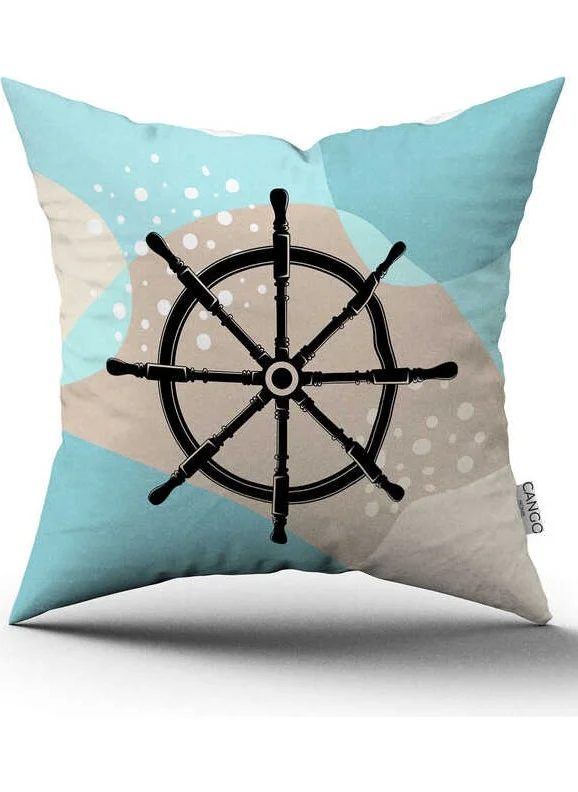Cango Home Double Sided Blue Cream Marine Patterned Digital Printed Throw Pillow Cover CGH1186