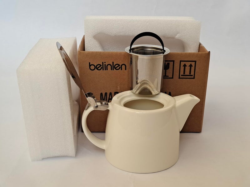 Belinlen 18 oz Tea pot with infuser and SLS lid (White) - Image 4