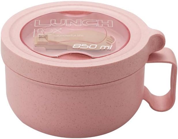 Rarapop 287oz Microwave Soup Bowl Containers with Lids Wheat Straw Ramen Noodles Cup Mug for Instant NoodlesOatmeal Gumbo SaladCrunchCereal  More  EasyGrip Design Pink - Image 1