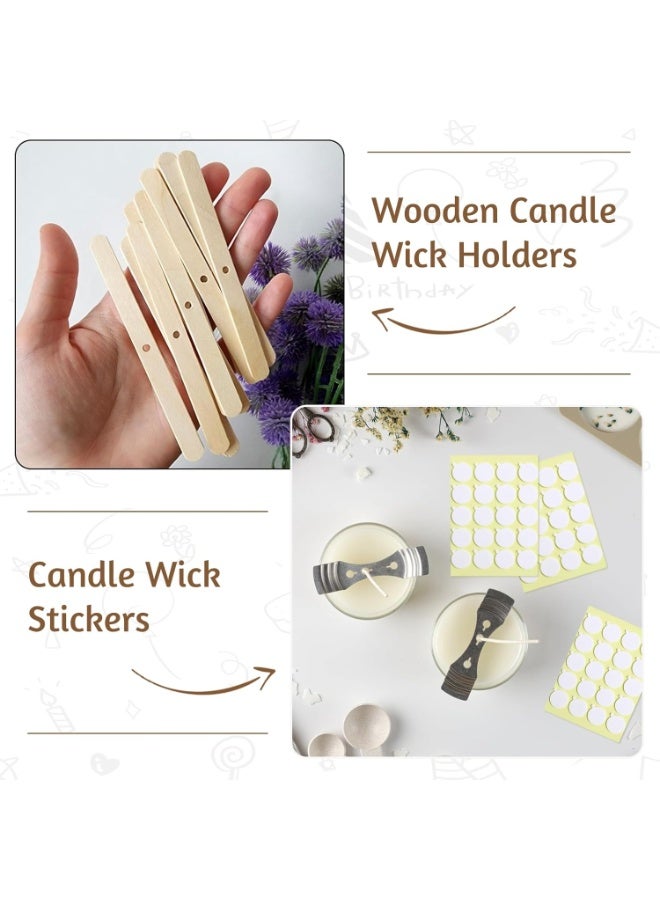 Forest Home 100Pcs Candle Wick Bundle, 10cm Candle Wicks, Candle Wick Stickers and Wooden Candle Wick Holders - Wicks Coated with Paraffin Wax, Cotton Wicks Kits for Candle Making and Candle DIY - Image 3