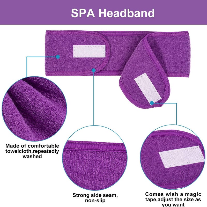 Whaline Spa Facial Headband 4 Packs Head Wrap Terry Cloth Headband Adjustable Stretch Towel for Bath, Makeup and Sport (Purple) - Image 3