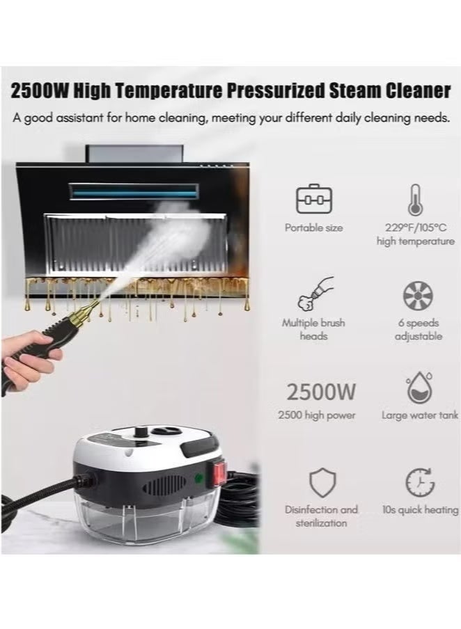 Steam Cleaner,15s Heat-Up,1.2L Tank,6-Level Adjustable Handle,2500W Steamer for Cleaning,Portable Steamer for Cleaning with 3 Brushes,Steam Cleaner for Home,Car,Dirt,Grease,Grout,Tile,Couch - Image 5