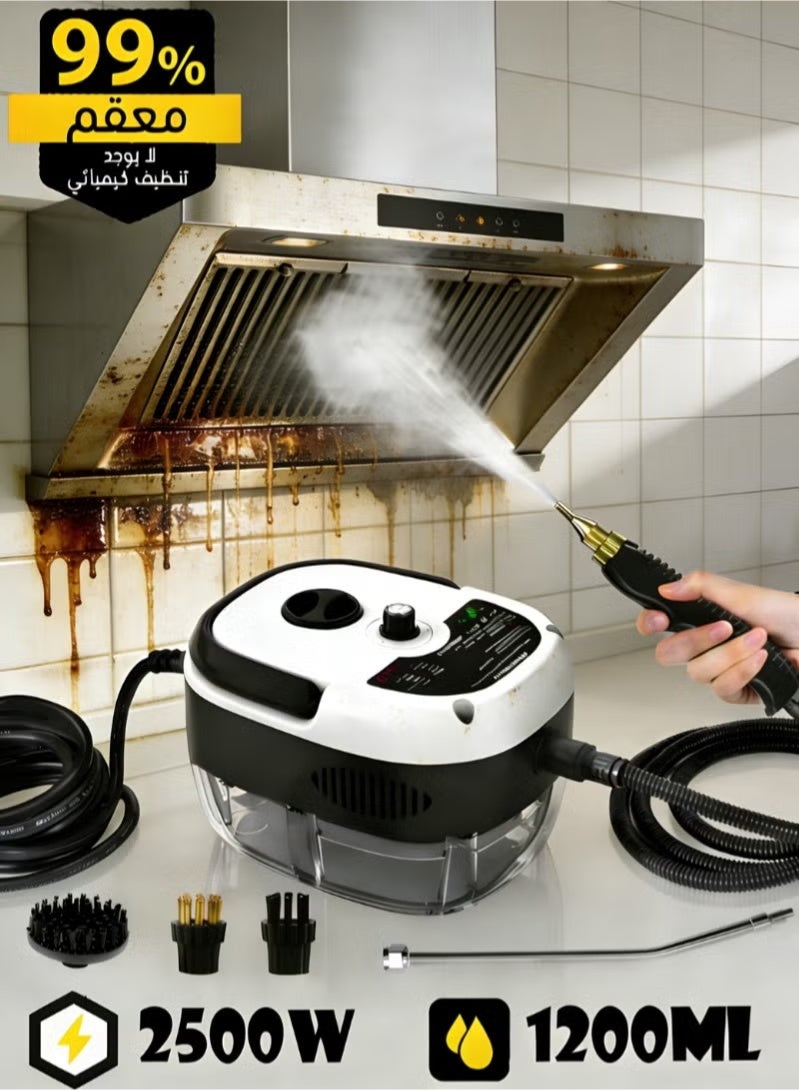 Steam Cleaner,15s Heat-Up,1.2L Tank,6-Level Adjustable Handle,2500W Steamer for Cleaning,Portable Steamer for Cleaning with 3 Brushes,Steam Cleaner for Home,Car,Dirt,Grease,Grout,Tile,Couch - Image 1