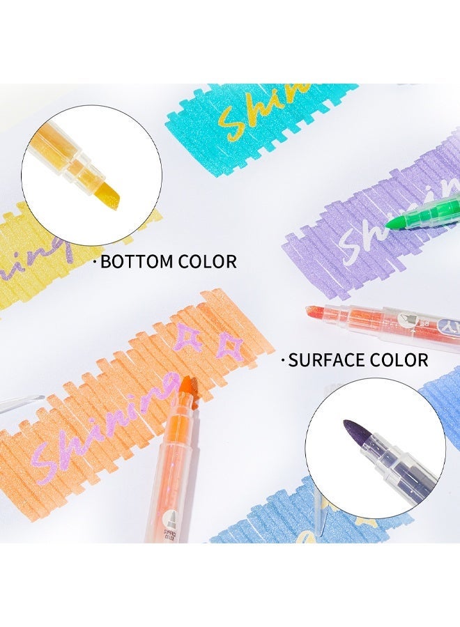 SHANDS 24pcs/set Magic Color-Changing Fluorescent Pen Set, Double-Tip Chisel Tip 24 Soft Colors Fluorescent Markers, Rainbow Pen Diary Cartoon DIY Note Painting, Art Supplies - Image 3