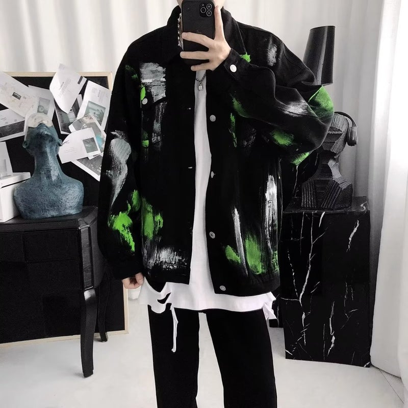 Tie-Dyed Denim Coat Men'S New Graffiti Loose Workwear Jacket Korean Fashion Brand Casual Top Clothes - Image 4