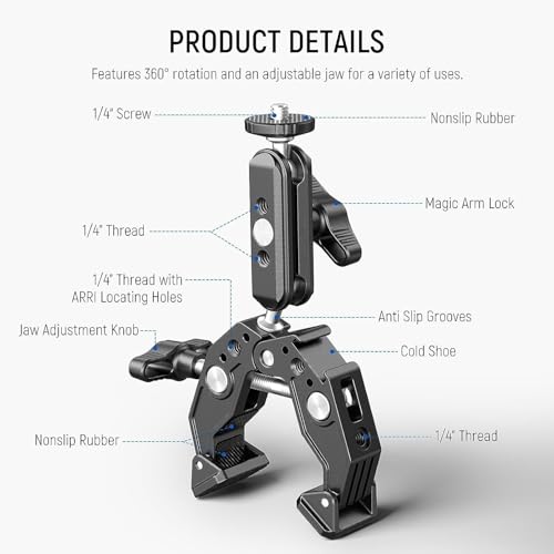 Adofys Action Camera Mount, Insta 360 Bike,Super Clamp Mount with 1/4''&3/8'' Screw,360° Double Ballhead Magic Arm with Mobile Holder and Adapter for Gopro, Insta 360 and All Mobile Phones - Image 2